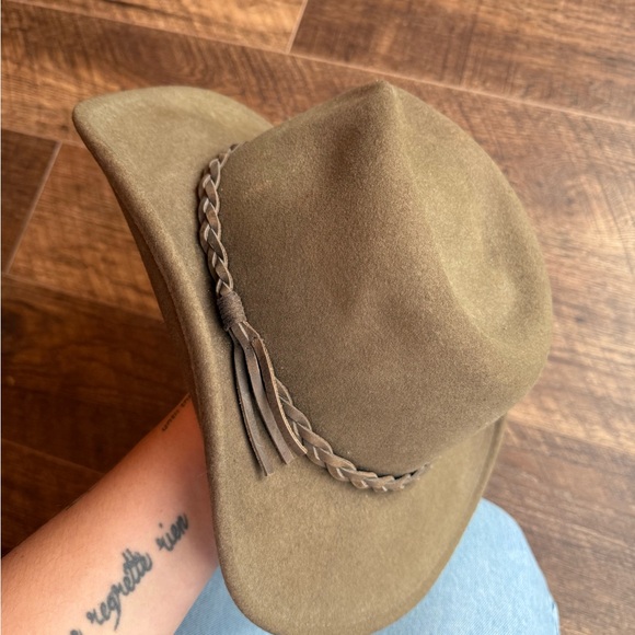 Stylish Olive Green Wool Cowboy Hat - Picture 2 of 6